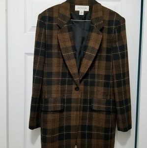 Long checkered classic wool blazer